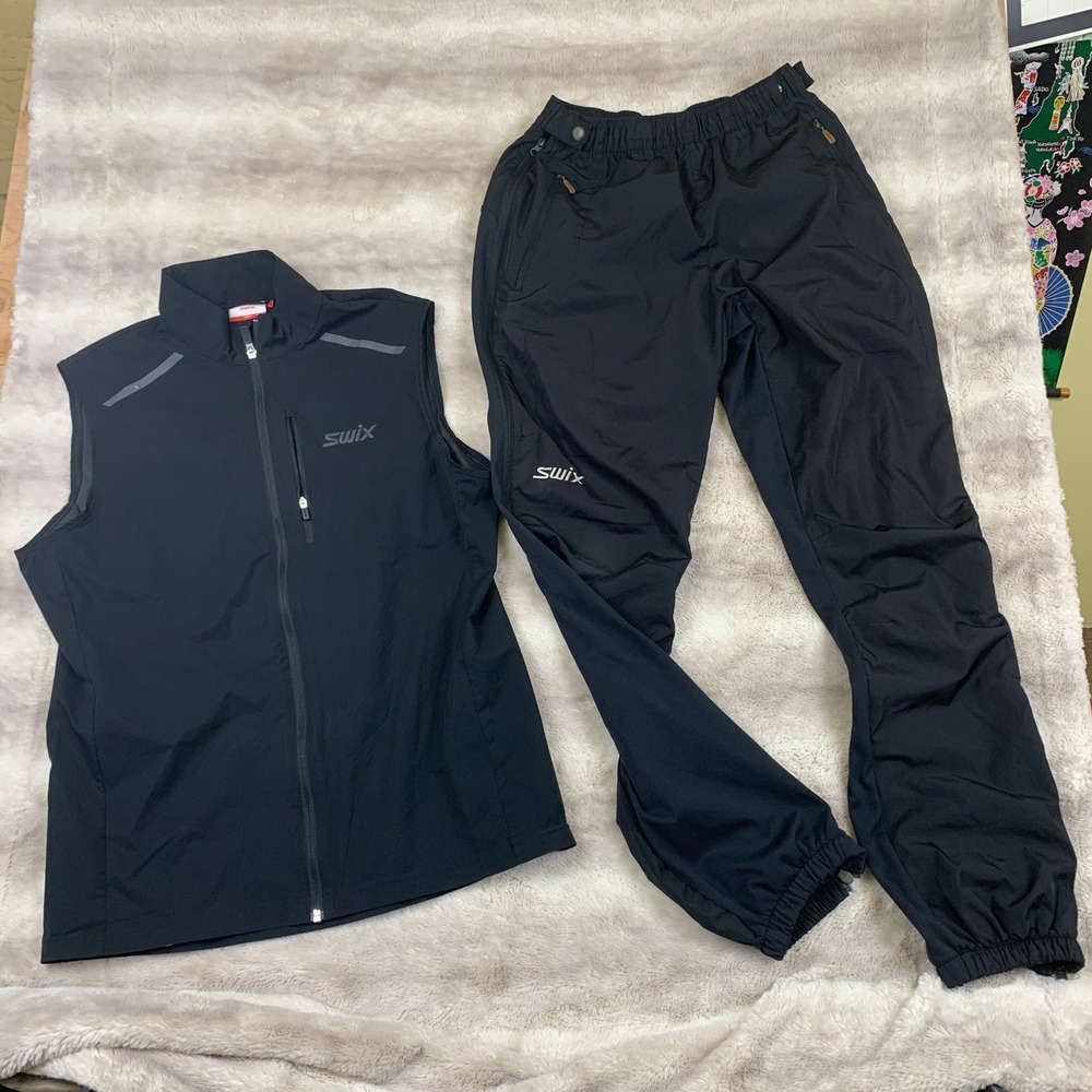 Swix Mens‎ Pace Wind Vest and Athletic Pants Set Black Nordic Ski Run Large